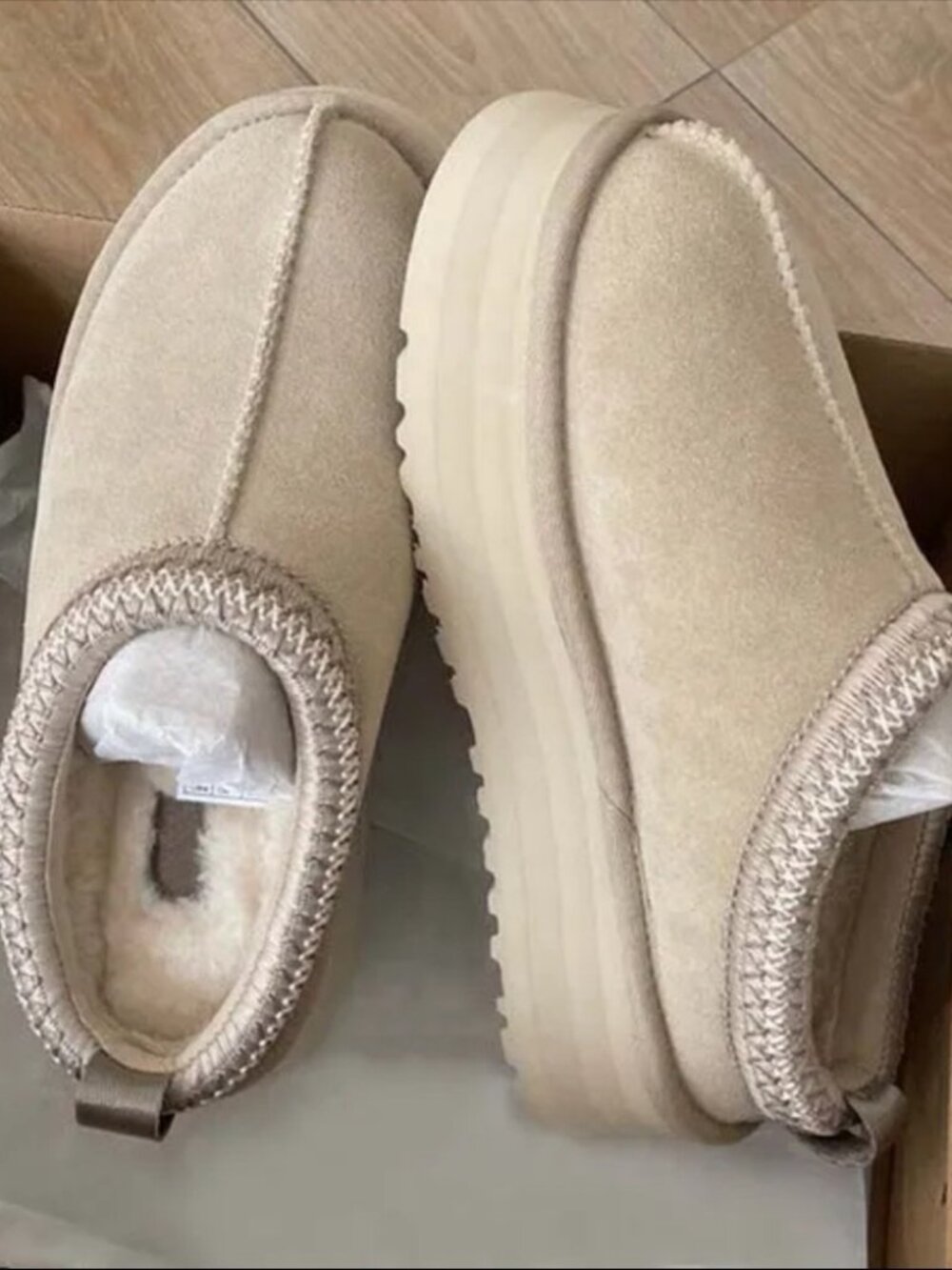 UGG Tazz Platform Mules Sand Beige Suede Chunky Slipper - Picture 4 of 4